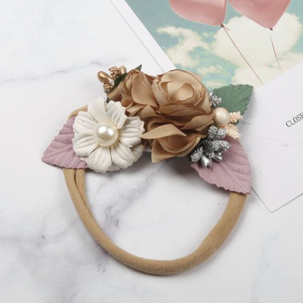 

bohemia flowers baby hair band pearl bowknot nylon elastic hair band headwear girls diy handmade head band baby hair accessories wmtrpc, Slivery;white