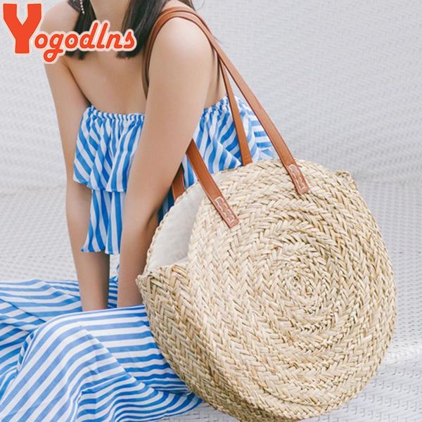 

yogodlns moroccan palm basket bag women hand woven round straw bags natural oval beach bag big crossbody circle handbag sac