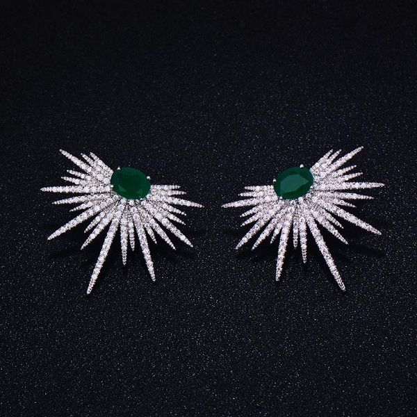 

godki brand new fashion popular luxury crystal zircon stud earrings spark shape flower earrings fashion jewelry for women, Golden;silver