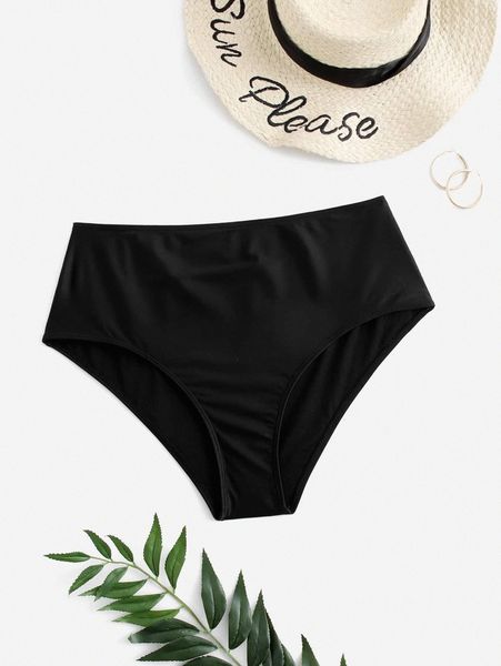 

plus solid high waisted bikini bottom f5qj#, Black
