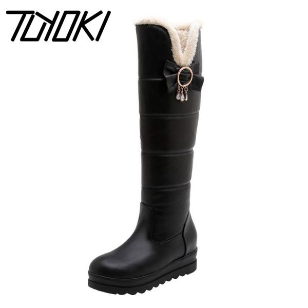 

tuyoki women snow boots platform warm knee high boots slip on round toe fashion daily work shoe footwear size 33-43, Black