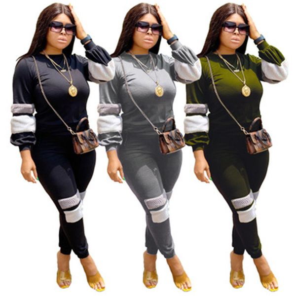 

ladies pure color patch suits fashion trend long sleeve pant jogger tracksuits designer female autumn new casual sports two piece set, Gray