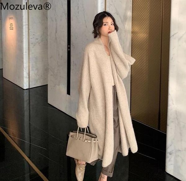 

women's knits & tees mozuleva elegant long sweater cardigan women sleeve oversized ladies outwear jumper coat winter open stitch, White