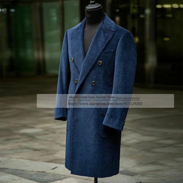 

groom overcoat trench coat men custom made blue full length corduroy mens blazer notch lapel male clothing only jacket 2021, Black