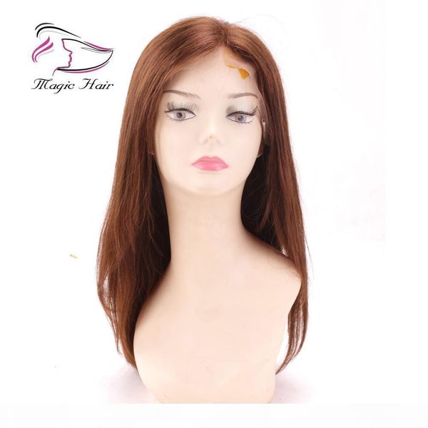 

evermagic full lace wigs lace front wigs for black women color 4# straight brazilian virgin hair 130 150 density pre-plucked hairline, Black;brown