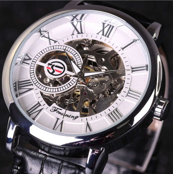 

forsing men's manual mechanical hollow fashion leather