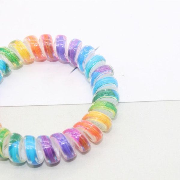 

rainbow colorful telephone line wire elastic hair bands tie gum headwear ponytail holder rubber women accessories q qylzrq