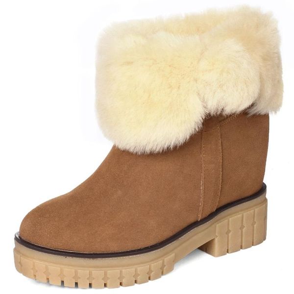 

boots sarairis brand high-quality cow suede leather with fur stylish winter shoes women internal increase heels snow, Black