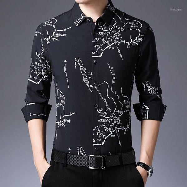 

new arrival male work office shirts long sleeve fashion printing clothes mens dress shirts1, White;black