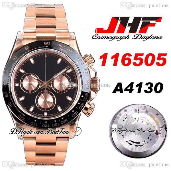 

jhf a4130 automatic chronograph mens watch 18k rg ceramics bezel black dial stainless steel bracelet edition 116505 ptrx puretime a1, Slivery;brown
