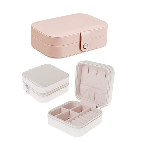 

jewelry pouches, bags box zipper pu storage organizer holder case gift boxes for women(white) & orange pink, Pink;blue