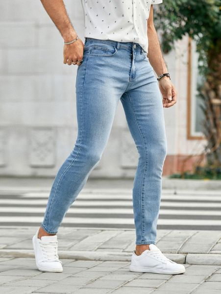 

men solid cropped skinny jeans h9kc#, Blue