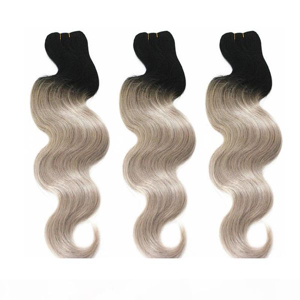 

ombre человеческих волосы пучки объемной волны бразильская дева волосы плетение связка цвет t светло-серые 10-18 дюймов, Black