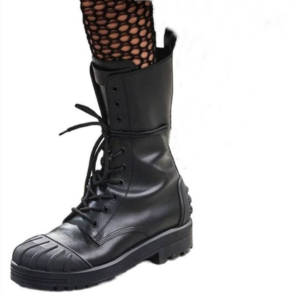 

boots low-heel western cowboy cowhide lace-up mid-tube net celebrity woman punk style white black lace up