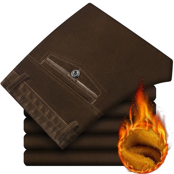 

gold fleece corduroy trousers men middle-aged winter plus velvet thick warm men's corduroy pants loose straight pants size 42 210201, Black