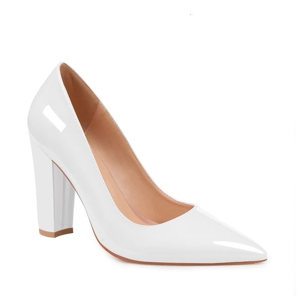 

red sole wetkiss women's patent leather pumps pointed toe classic thick high heels ol dress party wedding lady shoes big size us 5-15, Black