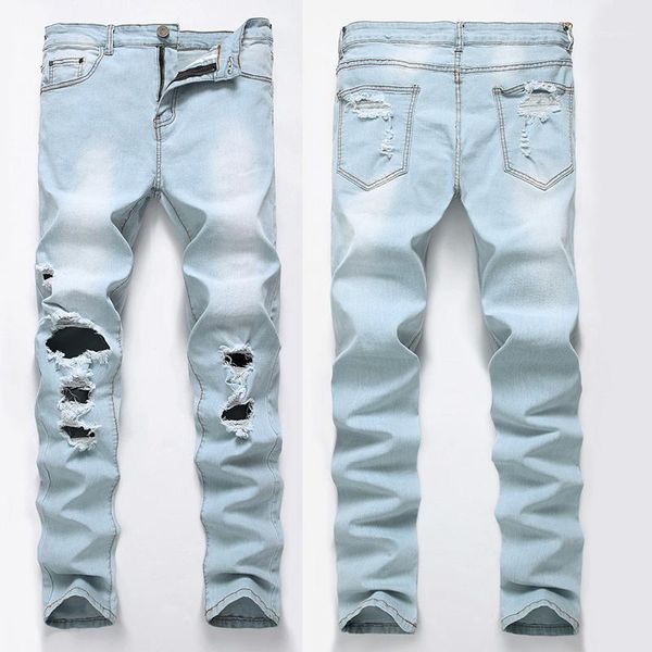 

ripped jeans men tide brand 2021 men summer new style korean youth students trend straight trend beggar pants1, Blue