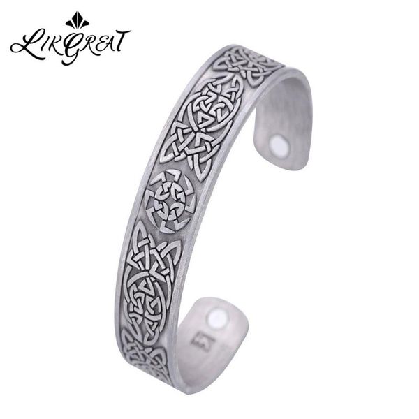 

likgreat magnetic for women men ancient amulet viking jewelry celtics knot slavic kolovrat symbol sun wheel bangle, Black