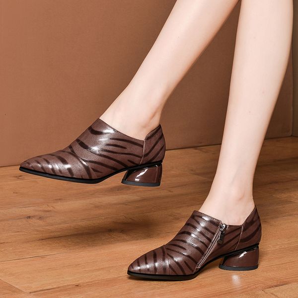 

new spring 2021 plus size women's of female sheep's skin pointy heels zebra pattern impression shoes m0a9, Black