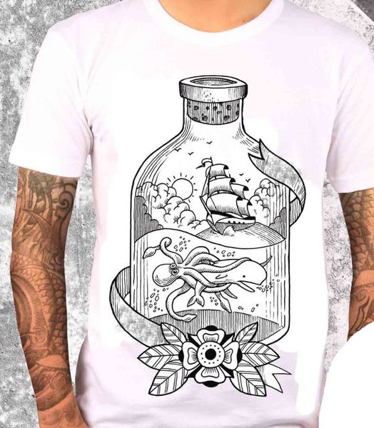 

men simple short sleeved tattoo traditional uomo bottiglia polpo veliero balena create sport hooded sweatshirt hoodie men t shirt