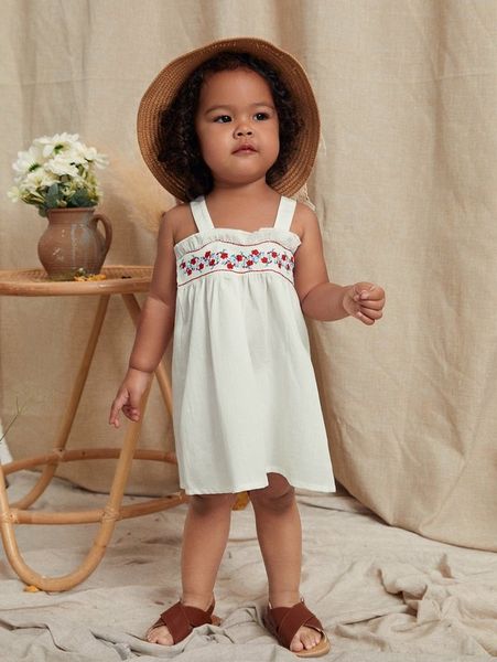 

baby floral embroidery frill cami dress she, Red;yellow