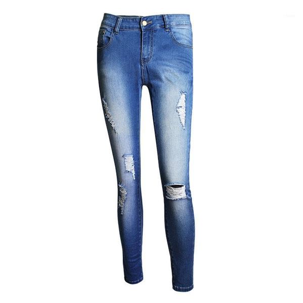 

2016 new high waist female ripped jeans pencil ladies jeans1, Blue
