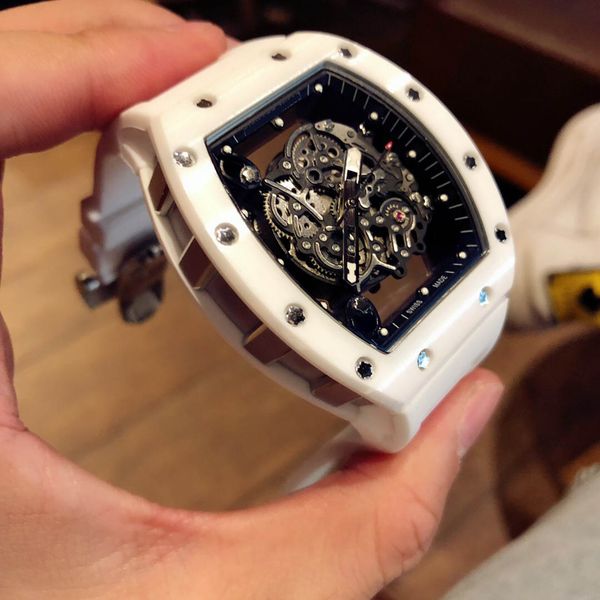 

high-quality men's watch, rm-055 automatic mechanical movement, ceramic case, high-quality imported rubber strap, original butterfly bu, Slivery;brown