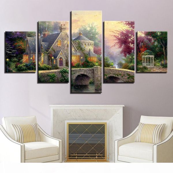

5d diy diamond painting embroidery 5 pieces bridge classic cottage landscape pictures diamond mosaic,christmas decoration