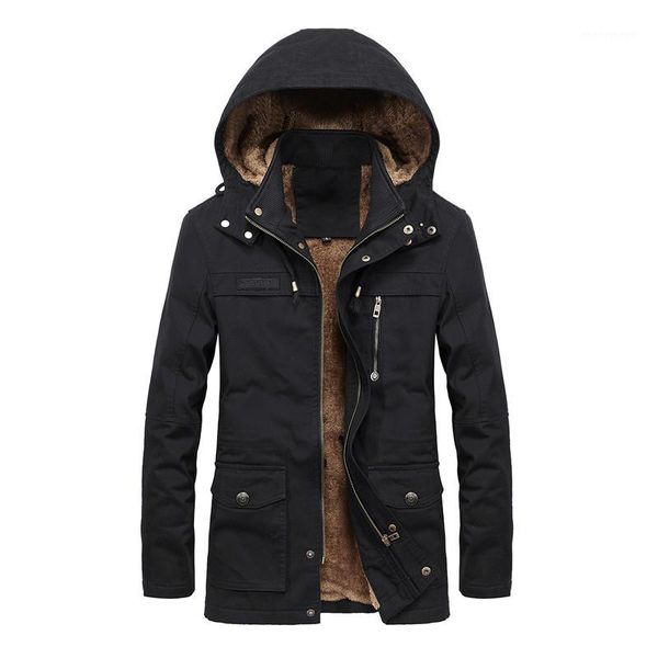 

men's down & parkas men's long windbreaker hooded jacket coat autumn winter tide plus velvet washed casual large size m-4xl 4xl1, Black