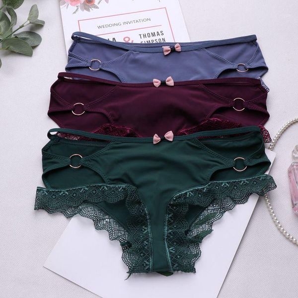 

sp&city bandage panties hollow lace women's underpants cute bow underwear comfort seamless thong mid-rise breathable breifs1, Black;pink