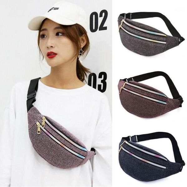 

waist bags 2021 est woman man double zippers chest bag portable glitter fanny pack belt travel hip bum small purse1
