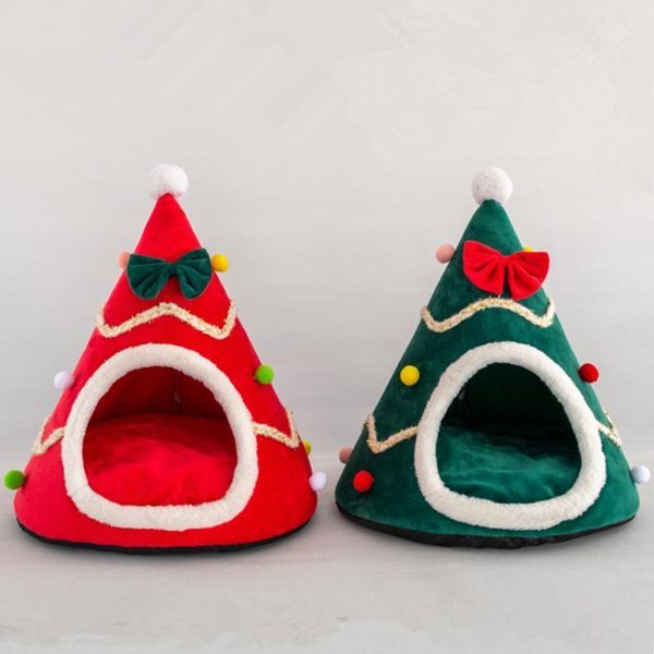 

year decor dog bed cat soft warm nest bed sleeping plush cat cushion nest christmas tree shaped pet dog cave house1