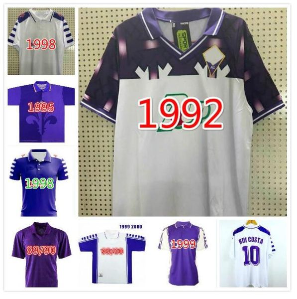 

1995 1998 1999 retro fiorentina soccer jerseys 9 batistuta 10 rui costa custom vintage 89 90 home football shirt camisas de futebol 92 93, Black;yellow