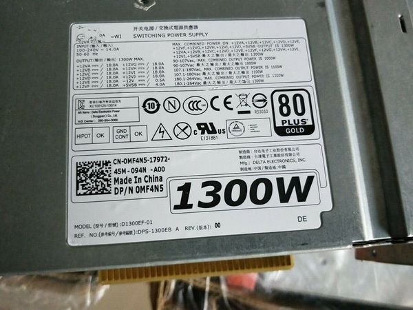 Компьютерная питания рабочая станция T7600 T3600 Power Power Supply MF4N5 0MF4N5 D1300EF-01 DPS-1300EB A 1300W Perfect Perfect