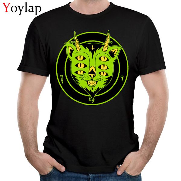 

sport fashion men t-shirt autumn unfading cotton tee shirts 6 eyes satanic cat print men's cool tshirt fluorescent animal clothing