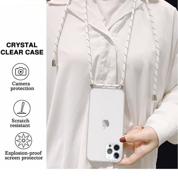 

strap cord chain transparent case for iphone 12 11 pro xs max xr x 7 8 6 6s plus se 2020 qylril