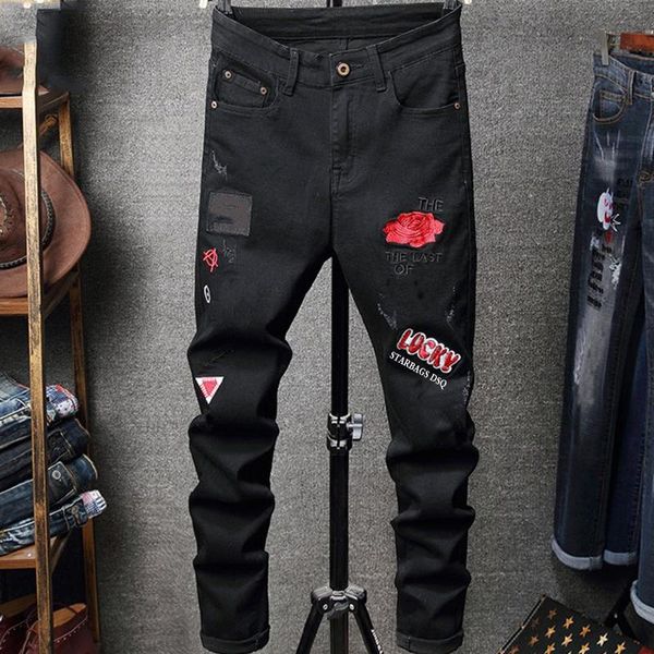 

stard2 italian original perforated paint punk slim elastic pants mid waist washcloth soft men's jeans, counter quality, Blue