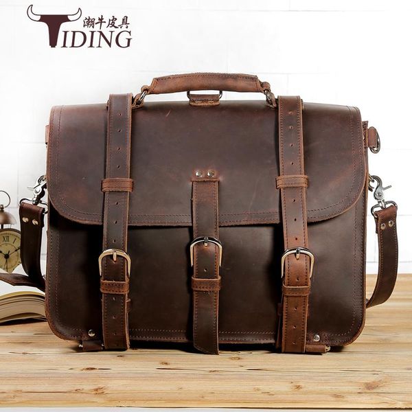 

crazy horse leather briefcase men 2020 new man brands brown vintage extra large business travel handbags bags 17" laobags