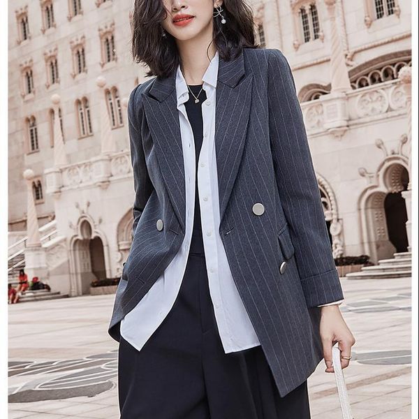 

women's suits & blazers zhisilao stripe blazer women plus size office lady double breasted coat elegant vintage long sleeve outwear win, White;black