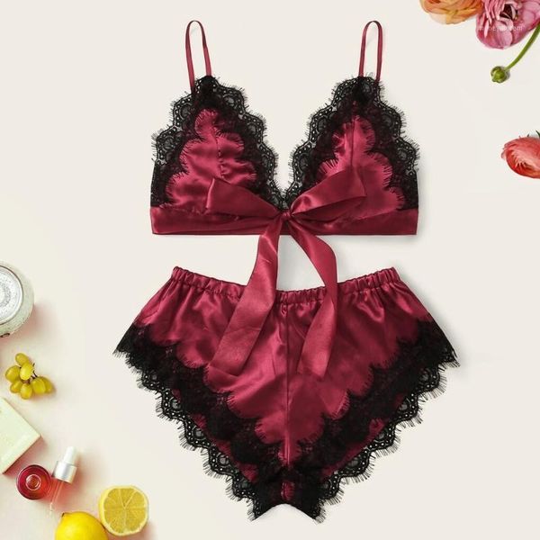 

pajamas for women nightwear lounge satin lace wire female pijamas pizama strapless sleeveless pyjama pour femme j801, Black;red