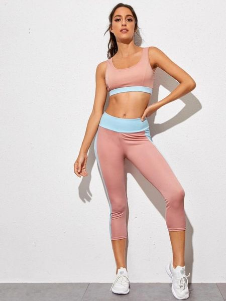 

yoga sets sport outfit for women gym yoga set fitness clothing color patchwork fashion sweaty suit running sport sets, White;red