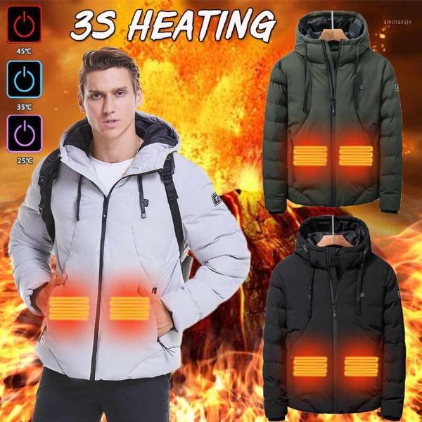 

men winter heated jacket usb 3 files fast heating hooded cotton jacket windbreaker outdoor hiking skiing coats thermal clothing1, Blue;black