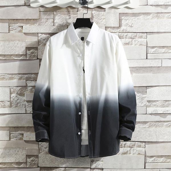 

men's loose shirt casual all-match korean style gradient color long sleeve shirt for men1, White;black