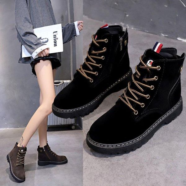 

women's rubber boots shoes lace up booties woman 2020 low heel boots-women luxury designer round toe winter footwear rain, Black