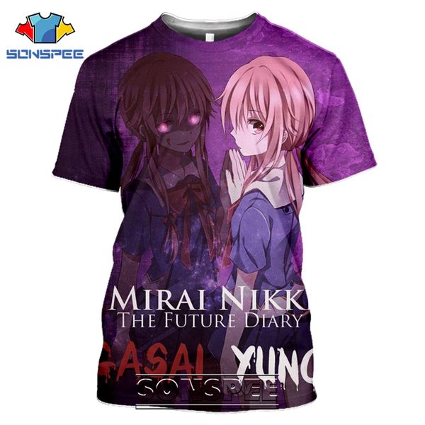 

anime future dairy mirai nikki horror cartoon mens 3d print shirts anime plus size aesthetic men clothing