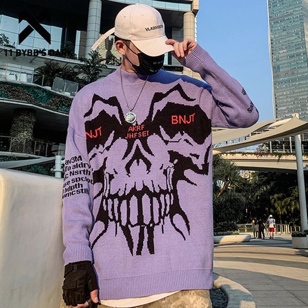 

11 bybb's dark knitted sweater men monster skull winter harajuku streetwear hip hop male cotton pullover outwear sweetshirt 201125, White;black