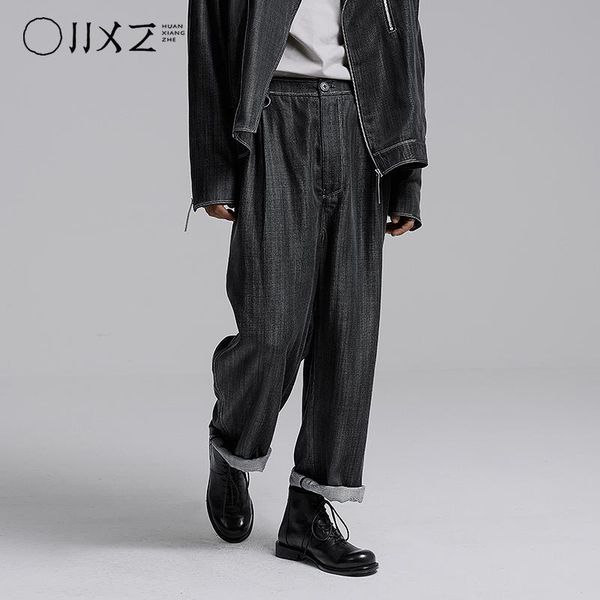 

men's jeans [huanxiangzhe] 2021 arrival autumn winter male pants casual loose style men trousers tencel jean, Blue