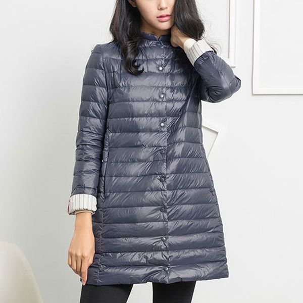 

легкий пуховик женщина зима с длинным рукавом воротник ветровка теплых повседневной осенью ватных куртки кнопки тонких карманами coatsx1016, Black;brown