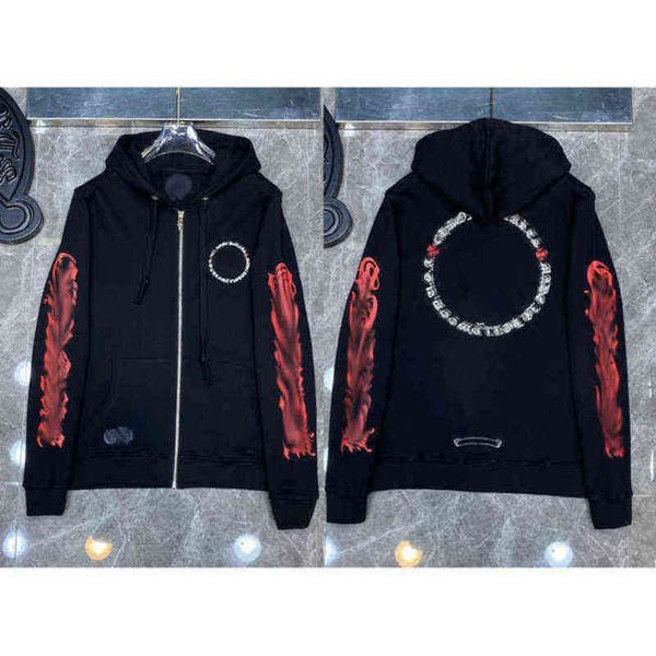 

luxury designer classic fashion hoodies mens zipper ch horseshoe sanskrit cross print pullover hooded sweatshirts sweater woman loose jackts, Black