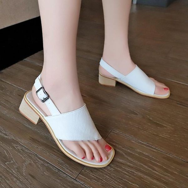 

summer woman sandals women buckle strap flip flops women's thick heel female elegant shoes ladies fashion solid color, Black